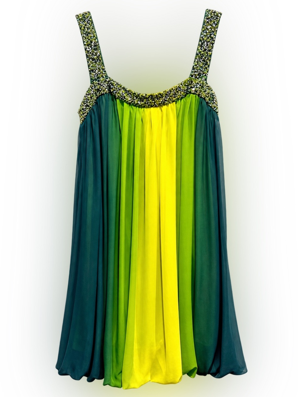 Morrell Maxie Y2K Silk Ombré Bubble Hem Beaded Dress Size 8